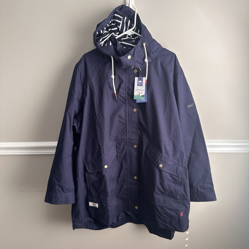 JOULES Navy Right As Rain Waterproof Rain Jacket Coat UK26 US22 NWT Nautical